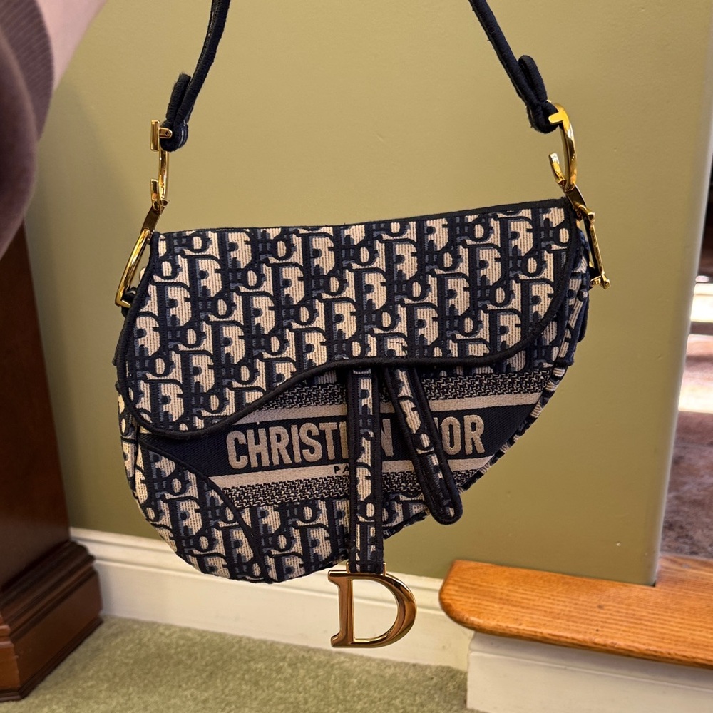 Dior Black and Gold Saddle Bag